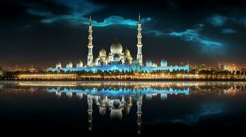 noite Visão do xeque zayed grande mesquita. generativo ai foto