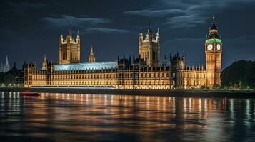 noite Visão do Palácio do westminster. generativo ai foto