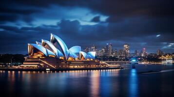 noite Visão do Sydney ópera casa. generativo ai foto