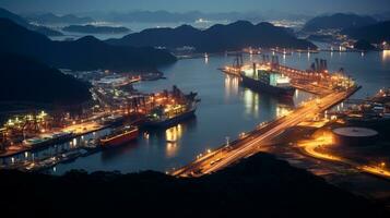 noite Visão do Panamá canal. generativo ai foto