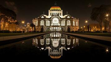 noite Visão do palácio de Bellas artes. generativo ai foto