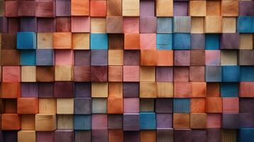 abstrato quadra pilha de madeira 3d cubos, colorida madeira textura para pano de fundo. generativo ai foto