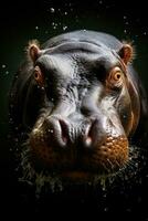uma maciço hipopótamo dentro Claro rio. generativo ai foto