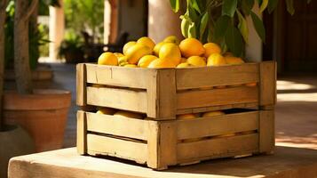 recentemente escolhido caja fruta a partir de jardim colocada dentro a caixas. generativo ai foto