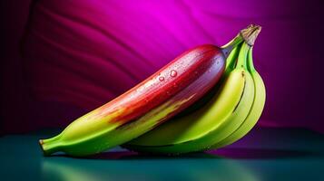 foto do banana fruta metade contra uma colorida abstrato fundo. generativo ai