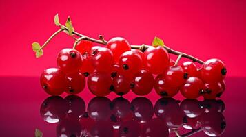 foto do vermelho groselha fruta metade contra uma colorida abstrato fundo. generativo ai