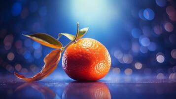 foto do mandarim fruta metade contra uma colorida abstrato fundo. generativo ai