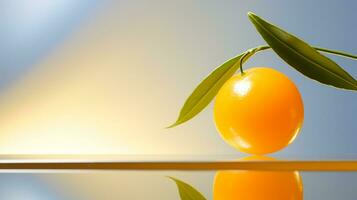 foto do kumquat fruta metade contra uma colorida abstrato fundo. generativo ai