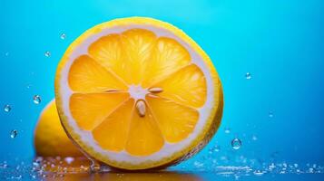 foto do limão fruta metade contra uma colorida abstrato fundo. generativo ai