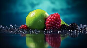 foto do Lima baga fruta metade contra uma colorida abstrato fundo. generativo ai