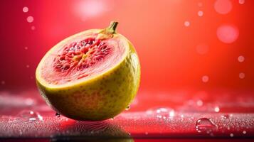 foto do goiaba fruta metade contra uma colorida abstrato fundo. generativo ai