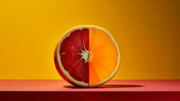 foto do enau fruta metade contra uma colorida abstrato fundo. generativo ai