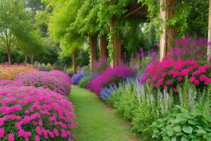 colorida flores plantas às cidade parque. fundo. ai generativo pró foto