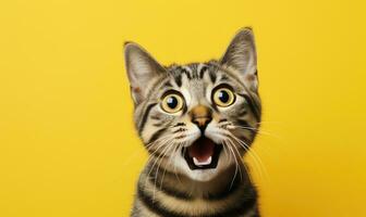 brincalhão gato com uma surpreso expressão. ai generativo. foto