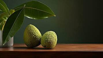 foto do fruta-pão em uma minimalista mesa. generativo ai