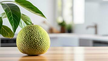 foto do fruta-pão em uma minimalista mesa. generativo ai