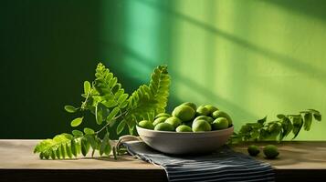 foto do moringa em uma minimalista mesa. generativo ai