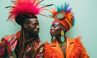 afro-americano duo dentro colorida traje. ai generativo. foto
