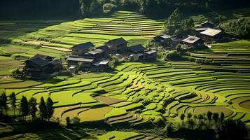 chinês rural área, maduro arroz ai gerar foto