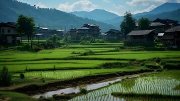 chinês rural área, maduro arroz ai gerar foto