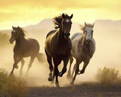 uma grupo do cavalos corrida em a terra. generativo ai foto