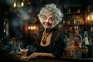 com experiência barman velho mulher bar. gerar ai foto