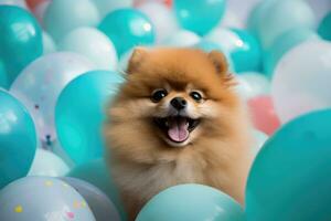 foto do uma fofa e gordo Pomerânia, aniversário celebrações ai criada