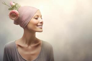 retrato do uma lindo jovem mulher com uma flor dentro dela cabelo foto