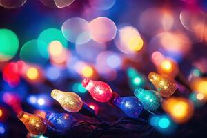 Natal luzes com bokeh fundo, multicolorido foto