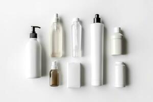 Cosmético beleza produtos containers em branco fundo. generativo ai foto