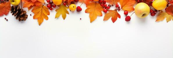 outono folhas e outono frutas em branco fundo ai gerado foto
