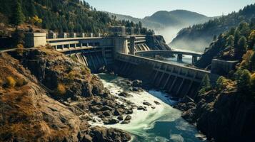 aéreo Visão do a ferradura barragem dentro a canadense montanhas rochosas. foto