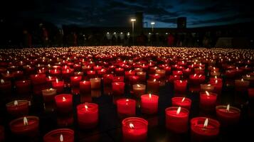 uma sombrio ainda esperançoso cena, uma luz de velas vigília em mundo Auxilia dia, ai gerado foto