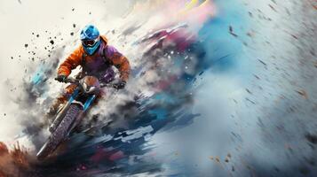 motocross cavaleiro em a corrida. extremo esporte conceito. misturado meios de comunicação, espaço para texto. foto