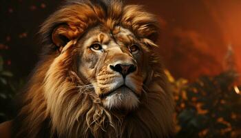 majestoso leão, rei do a savana, encarando para dentro a distância gerado de ai foto