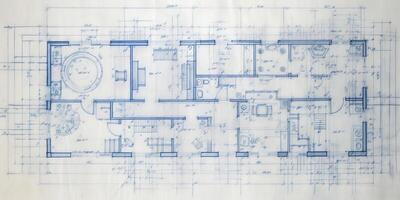 generativo ai, azul impressão chão plano, arquitetônico fundo, técnico desenhar foto