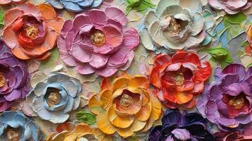generativo ai, óleo pintura do flores em tela. lindo abstrato colorida flores macro empastar pintura. foto