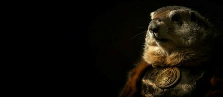 antropomórfico marmota vestindo régio capa bandeira. gerar ai foto