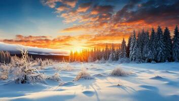 fantástico inverno panorama. dramático nublado céu. ai gerado. foto