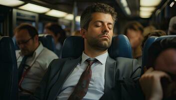 homem de negocios dormindo dentro uma ônibus ai gerado foto
