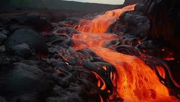 vulcânico erupção. lava fluxo ai gerado foto