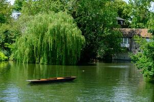 uma punting barco deriva de em si em rio cam dentro cambridge, Inglaterra. foto