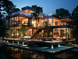 moderno luxo exterior casa com piscina ai generativo foto