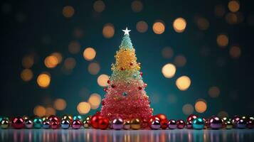 Natal árvore natal feriado decoração com brilhar bokeh fundo, generativo ai foto