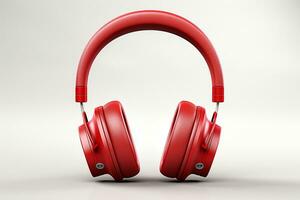 vermelho fones de ouvido em uma branco fundo. 3d ilustração. música conceito ai gerado foto