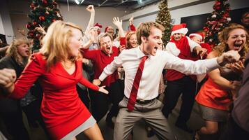 ai generativo o negócio pessoas dentro Natal escritório social reunião, reunião, festa foto