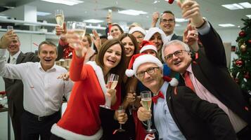 ai generativo o negócio pessoas dentro Natal escritório social reunião, reunião, festa foto