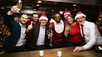 ai generativo o negócio pessoas dentro Natal escritório social reunião, reunião, festa foto