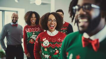 ai generativo o negócio pessoas dentro Natal escritório social reunião, reunião, festa foto