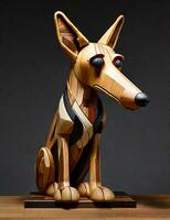 esculpido a partir de uma solteiro peça do madeira, com a madeira grão combinado com a charme do a ilustrado cachorro foto